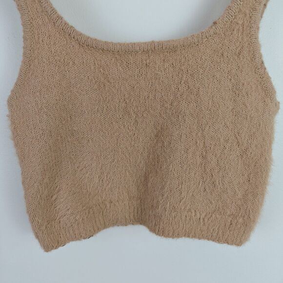 Stradivarius Tan Fluffy Knit Crop Top, Size S - Picture 3 of 5